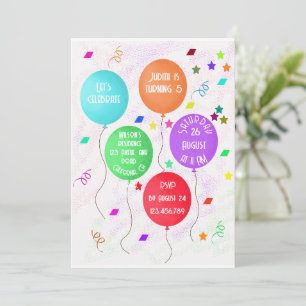 5. Geburtstag mit farbenfrohen Ballons Einladung