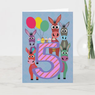 5. Geburtstag mit fünf Eseln und Cupcakes Karte