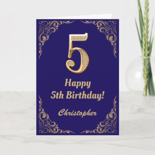 5. Geburtstag Navy Blue und Gold Glitzer Frame Karte