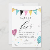 5. GEBURTSTAG | Niedlich Doodle Birthday Party Einladung (Vorderseite)