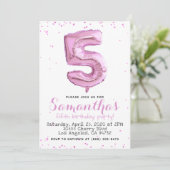 5. Geburtstag Pastel Pink Ballon Einladung (Stehend Vorderseite)