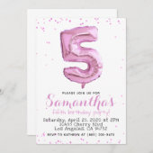 5. Geburtstag Pastel Pink Ballon Einladung (Vorne/Hinten)