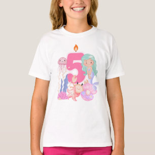 5. Geburtstag Pastell-Meerjungfrau & Meerestiere T-Shirt