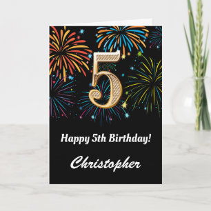 5. Geburtstag Rainbow Fireworks Black and Gold Karte