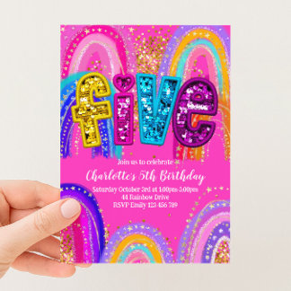 5. Geburtstag Rainbow Hot Pink Party Einladung