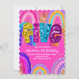 5. Geburtstag Rainbow Hot Pink Scalloped Einladung