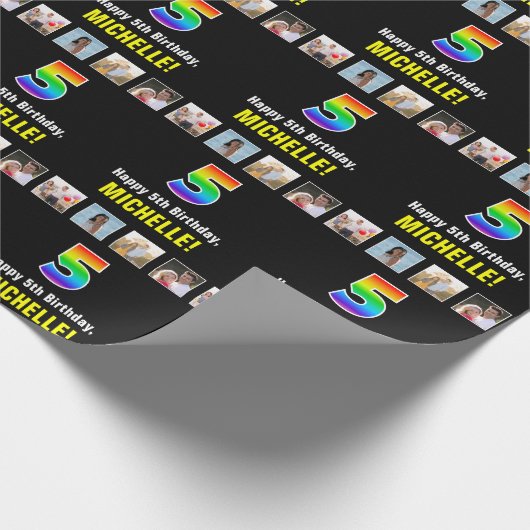 5. Geburtstag: Regenbogen "5"; benutzerdefinierte  Geschenkpapier (Ecke)