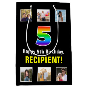 5. Geburtstag: Regenbogen "5", benutzerdefinierte  Mittlere Geschenktüte