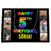 5. Geburtstag: Regenbogentext, benutzerdefinierte Große Geschenktüte (Vorderseite)