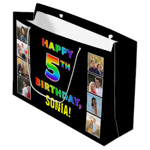 5. Geburtstag: Regenbogentext, benutzerdefinierte  Große Geschenktüte