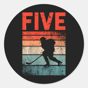 5. Geburtstag Retro Eishockey 5 Jahre alter Junge Runder Aufkleber