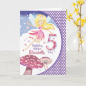 5. Geburtstag, Rosa Fairy und Pilze Karte (Gelbe Blume)