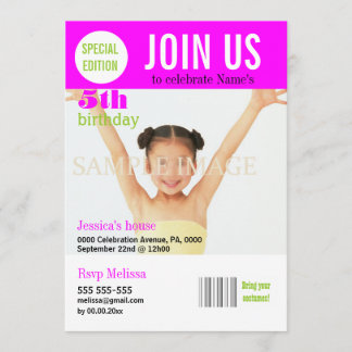 5. Geburtstag rosa Mädchen PERSONALISIEREN Einladung