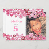 5. Geburtstag Rosa Party Einladung Fotokarte (Vorne/Hinten)