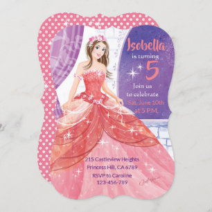 5. Geburtstag, rosa Prinzessaktivität Einladung