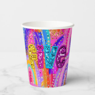 5. Geburtstag Rosa Regenbogen Glitter-Papierbecher Pappbecher