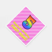 5. Geburtstag: Rosa Streifen & Herz, Regenbogen # Serviette (Ecke)