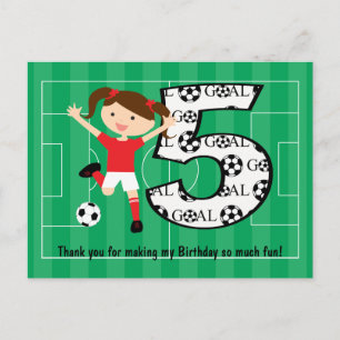 5. Geburtstag Rot und Weiß Fußball Mädchen 1 Postkarte