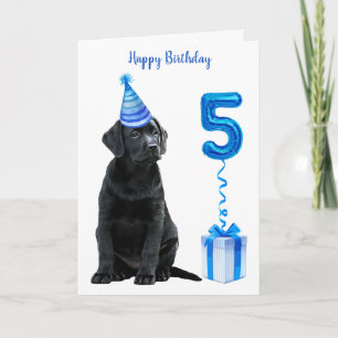 5. Geburtstag Welpen Thema - Süßer Hund Blau Junge Karte