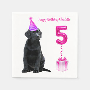 5. Geburtstag Welpenthema - Niedlicher Hund Pink G Serviette