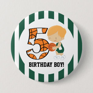 5. Geburtstags-Grün- und Weißer Basketball-Spiel Button