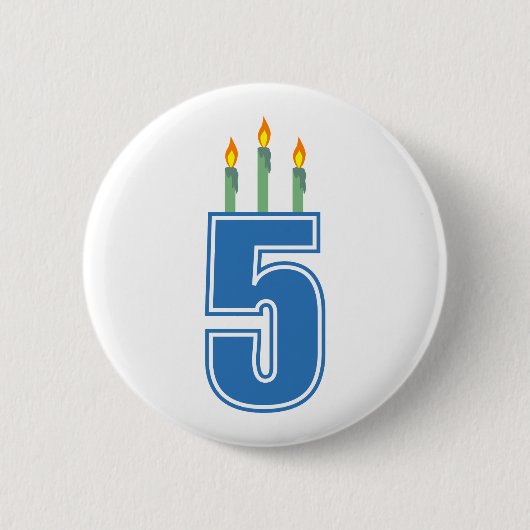 5 Geburtstags-Kerzen (Blau/Grün) Button (Vorderseite)