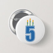 5 Geburtstags-Kerzen (Blau/Grün) Button (Vorne & Hinten)