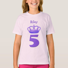 5. Geburtstags-Krone und großes Zahl-Name-Mädchen T-Shirt