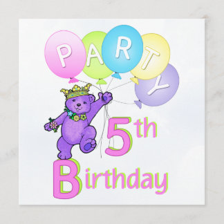 5. Geburtstags-Party-Prinzessin Bear Balloons Einladung
