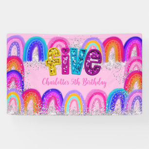 5. Geburtstags-Regenbogen-Pailletten-Glitzer-Party Banner