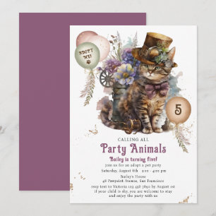 5. Geburtstags-Steampunk-Kätzchen-Adoptionsfeier Einladung
