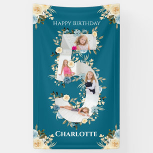 5. Geburtstagsfeier Blume Aquamarines Foto Collage Banner