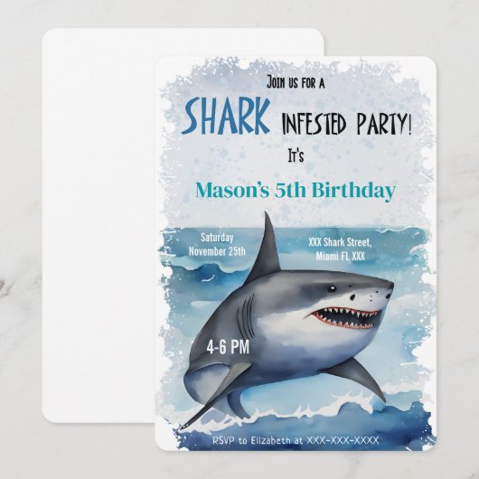 5. Geburtstagshai Einladung (Vorne/Hinten)