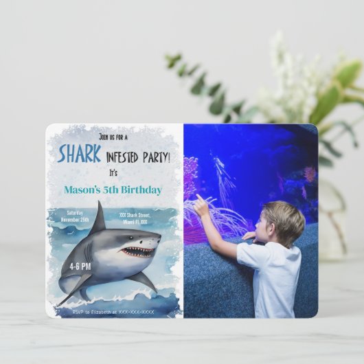 5. Geburtstagshai-Foto Einladung (Stehend Vorderseite)