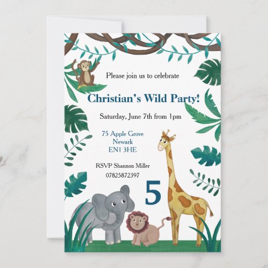 5. GeburtstagsJungle Einladung (Vorderseite)
