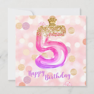 5. Geburtstagskarte Mädchen Pink Purple Gold Karte