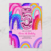5. Geburtstagsmädchen Rainbow Pink Einladung (Vorne/Hinten)