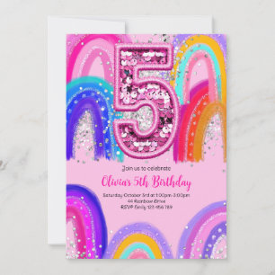 5. Geburtstagsmädchen Rainbow Pink Einladung