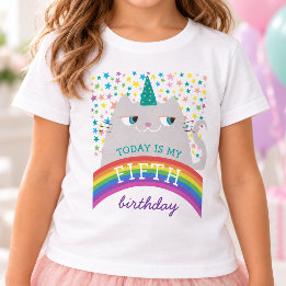 5. Geburtstagsmädchen Regenbogenkatze T-Shirt