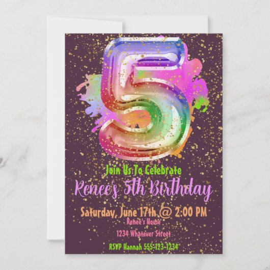 5. Geburtstagspartei Custom Einladung (Vorderseite)
