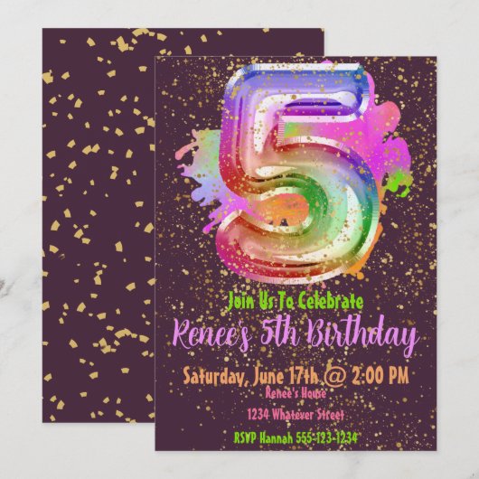 5. Geburtstagspartei Custom Einladung (Vorne/Hinten)