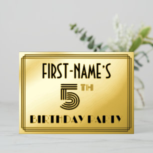 5. Geburtstagsparty — Art Deco Stil "5" & Name Folieneinladung