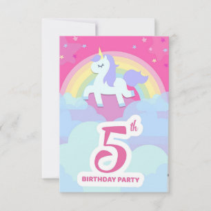 5. Geburtstagsparty Einladung - Einhorn & Regenbog