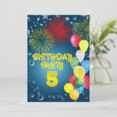 5. Geburtstagsparty Einladung mit Ballons (Stehend Vorderseite)