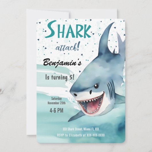 5. Geburtstagsparty Hai Einladung (Vorderseite)