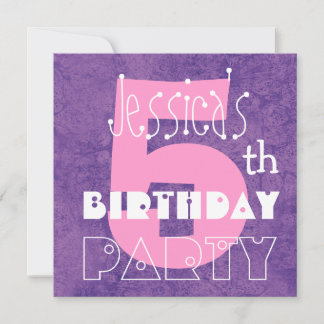 5. Geburtstagsparty Kindermädchen Moderne Big Numb Einladung