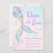 5. Geburtstagsparty mit 5 Meerjungfrau Einladung (Vorderseite)