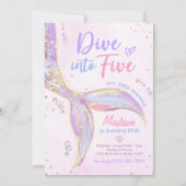 5. Geburtstagsparty mit 5 Meerjungfrau Einladung (Vorderseite)