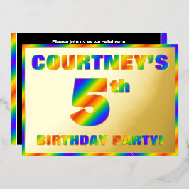 5. Geburtstagsparty — Spaß, Regenbogenspektrum "5" Folieneinladung