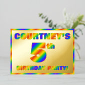 5. Geburtstagsparty — Spaß, Regenbogenspektrum "5" Folieneinladung (Stehend vorne)